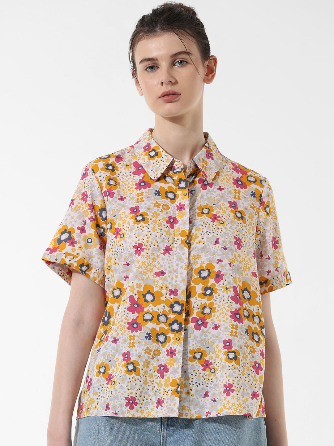 Orange Floral Print Resort Shirt