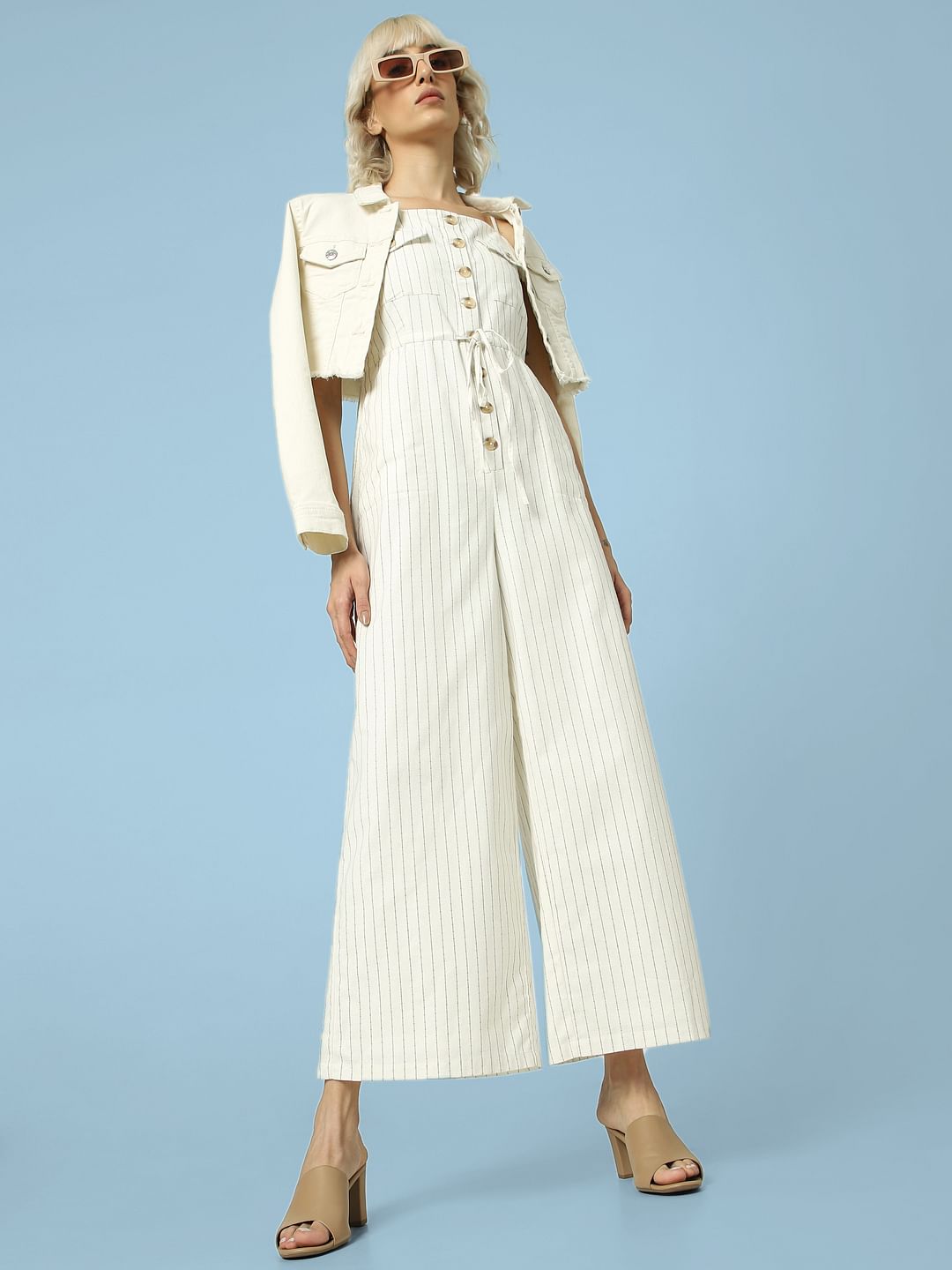 Off-White Striped Wide Leg Jumpsuit