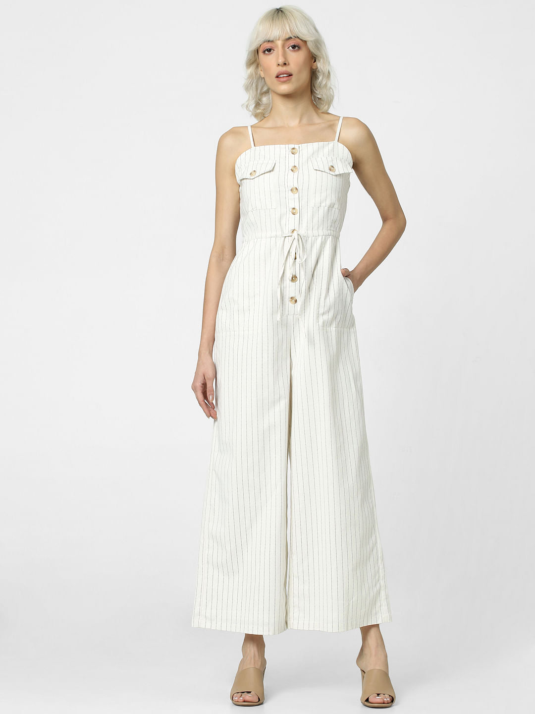 Off-White Striped Wide Leg Jumpsuit