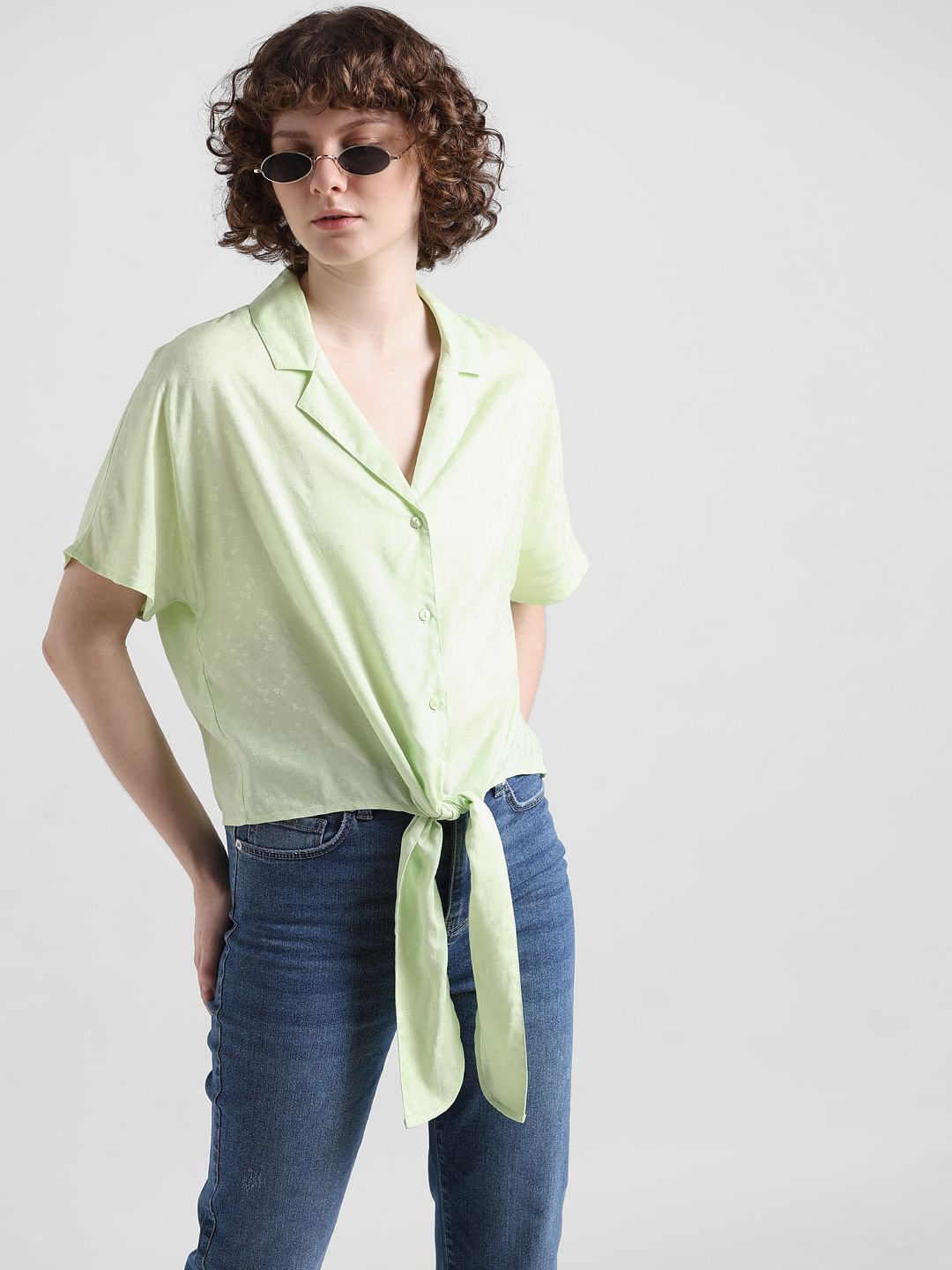 Green Front Knot Shirt