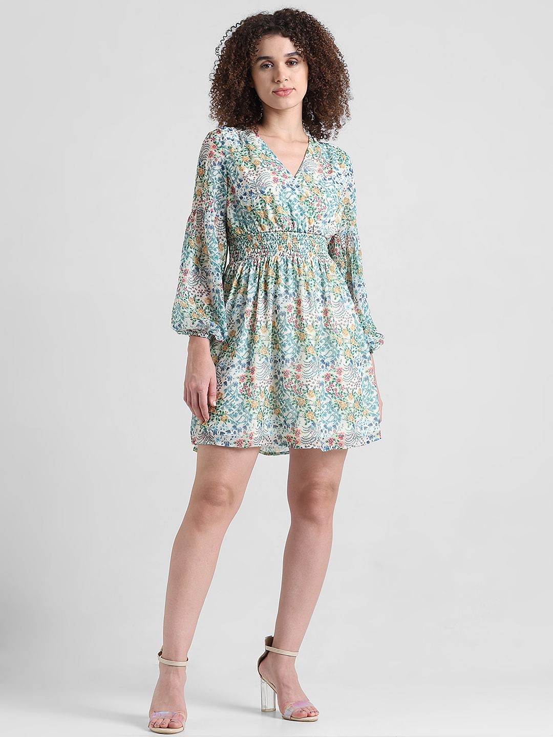 Green Printed Wrap Dress