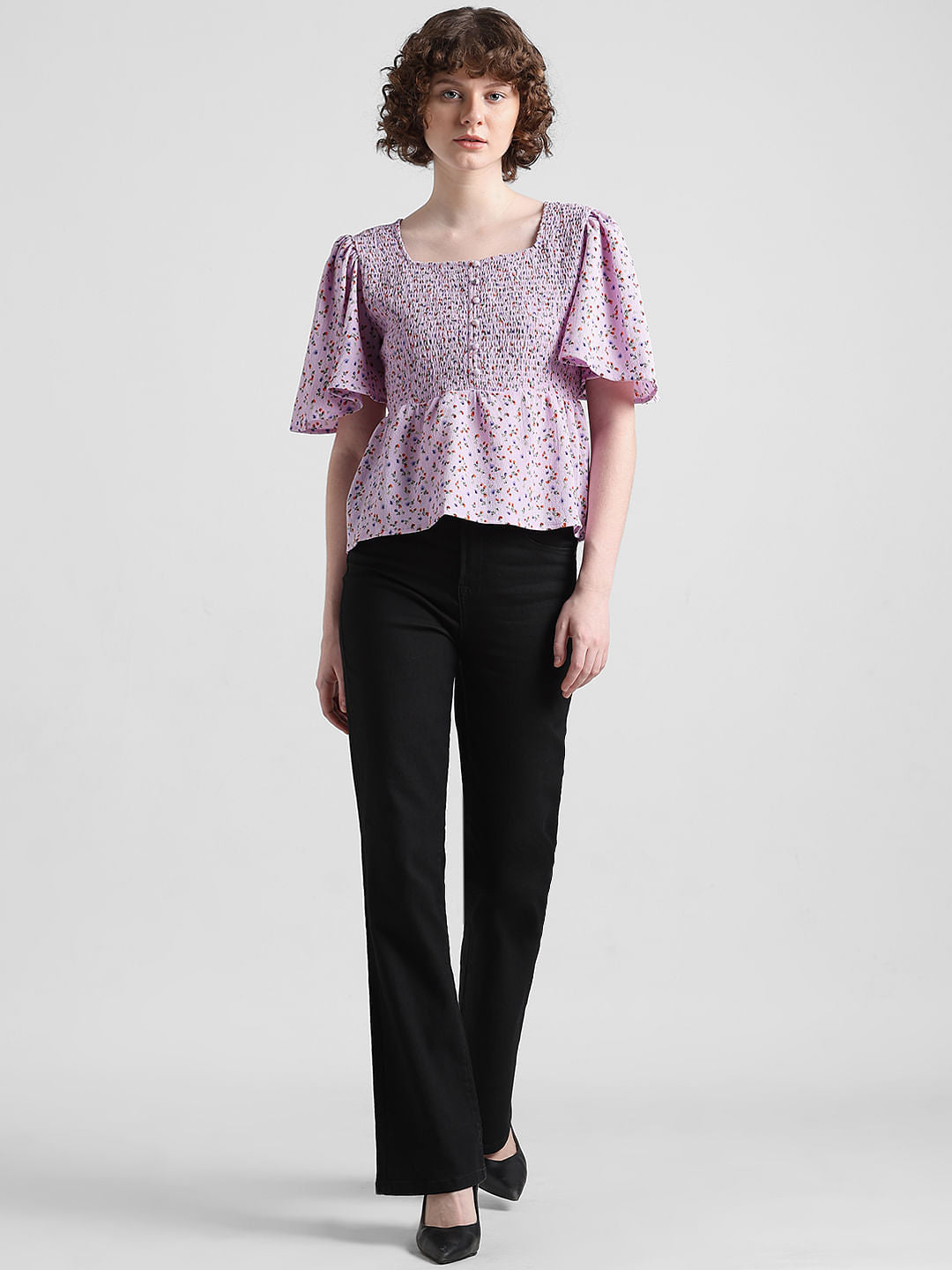 Lavender Floral Smocked Top