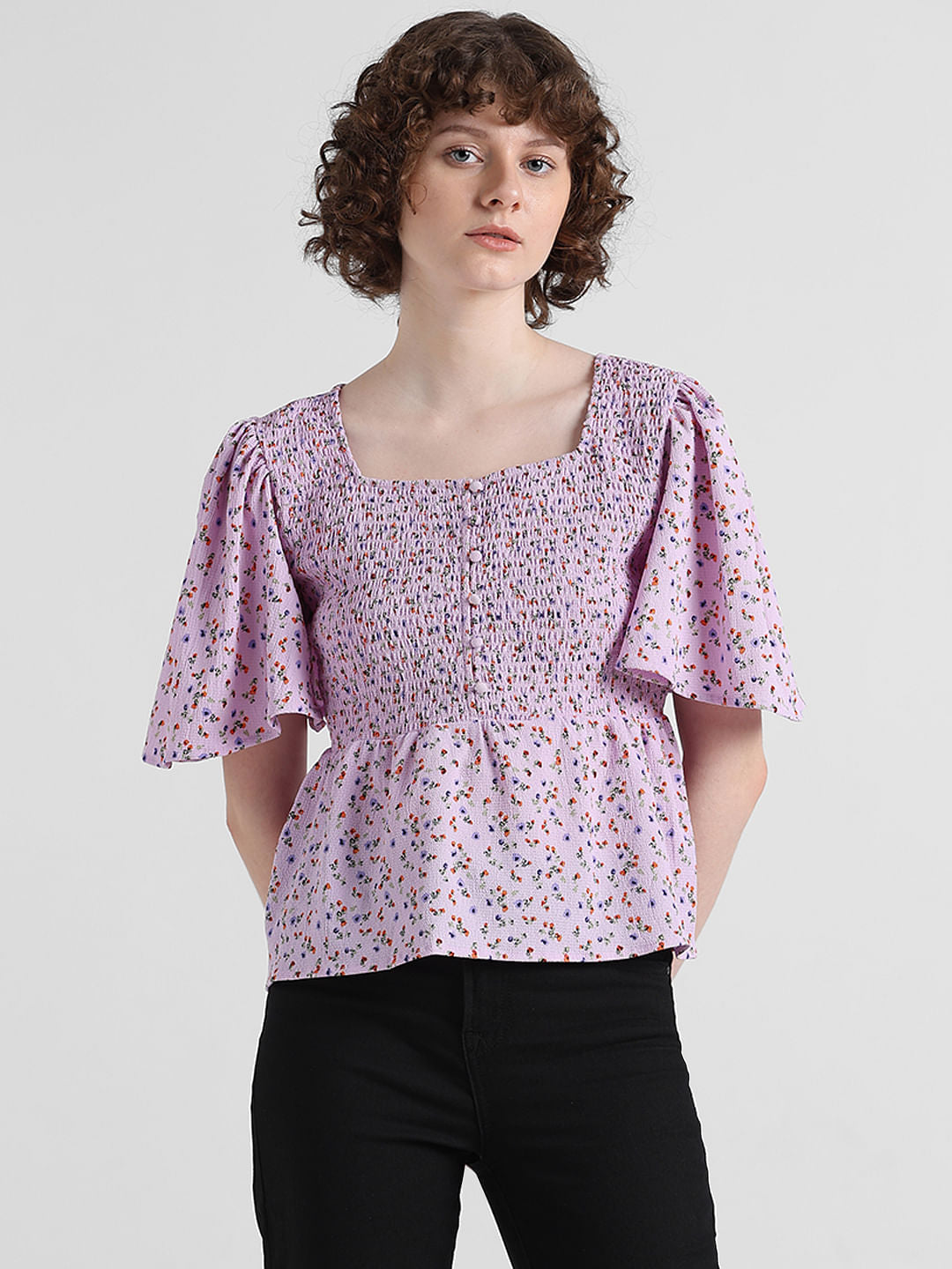 Lavender Floral Smocked Top