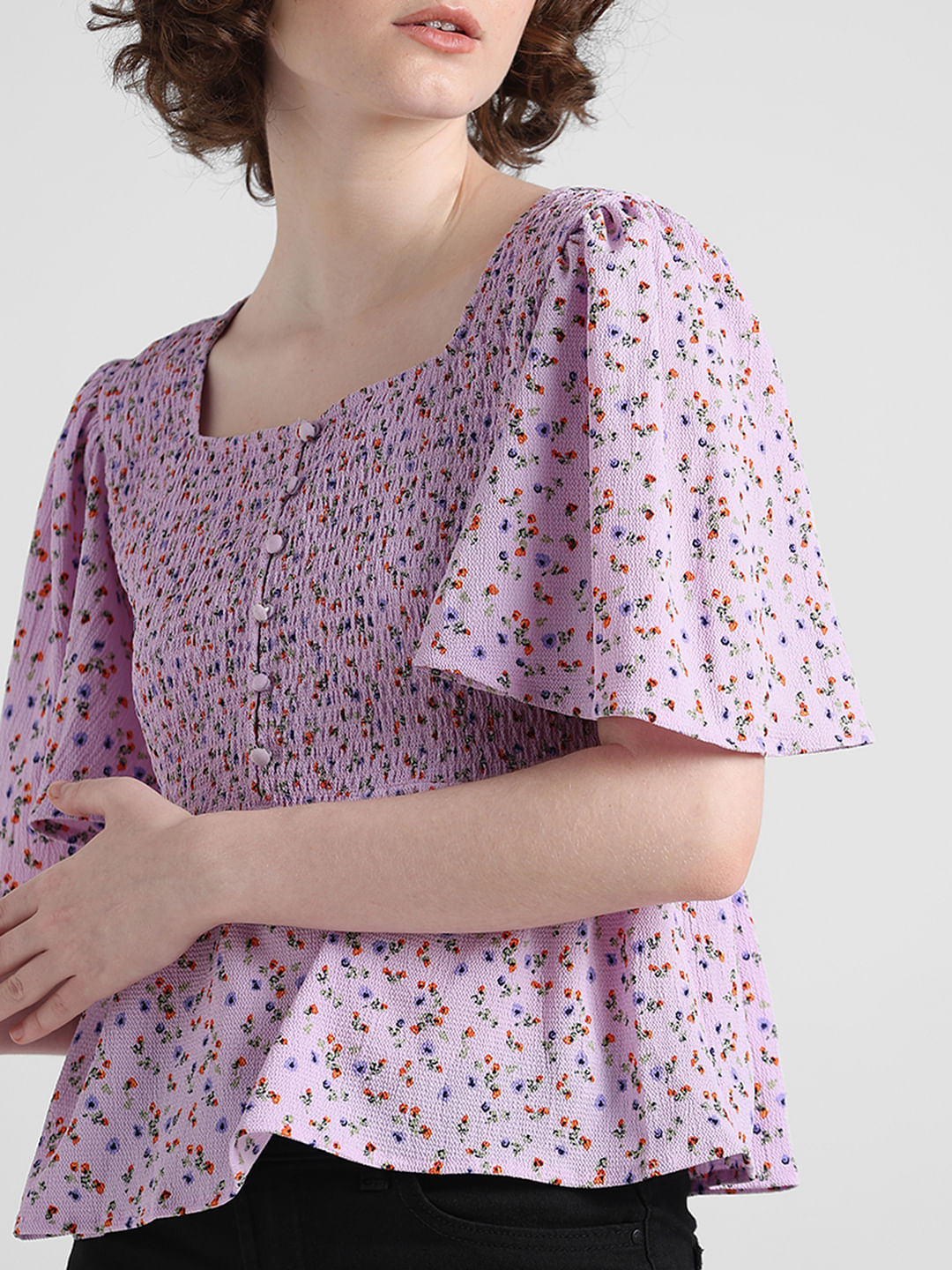 Lavender Floral Smocked Top