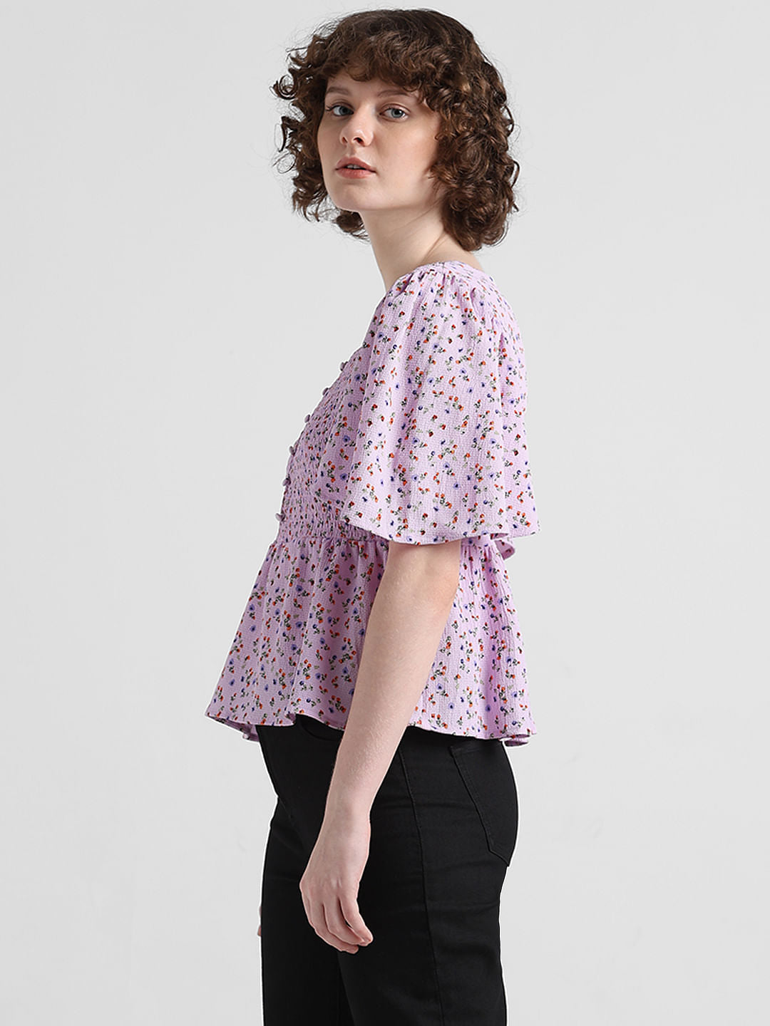 Lavender Floral Smocked Top