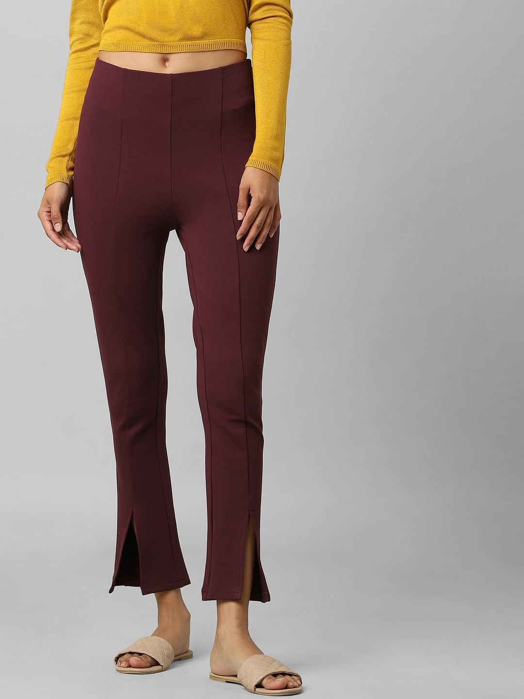 Burgundy High Rise Flared Leggings