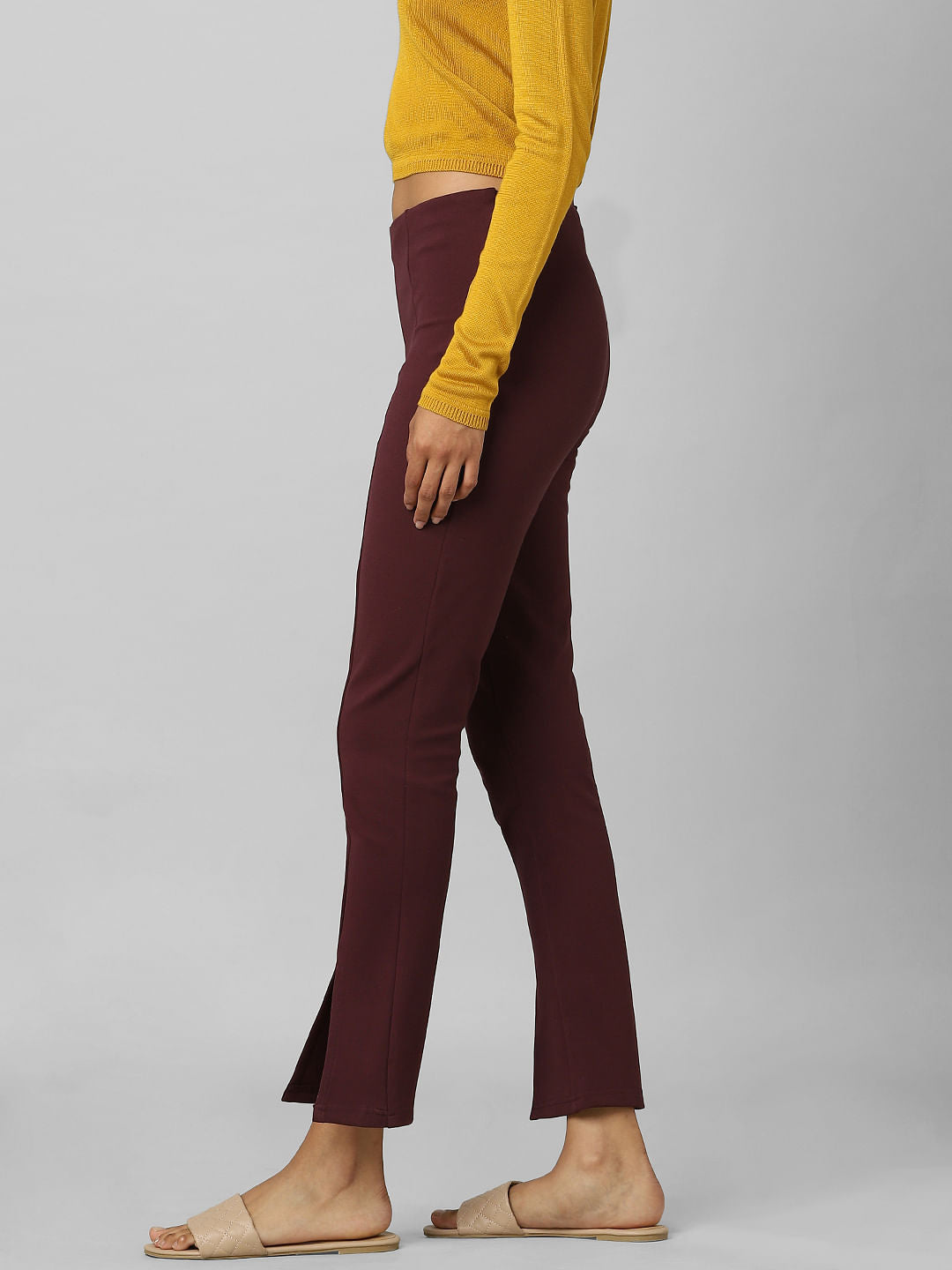 Burgundy High Rise Flared Leggings