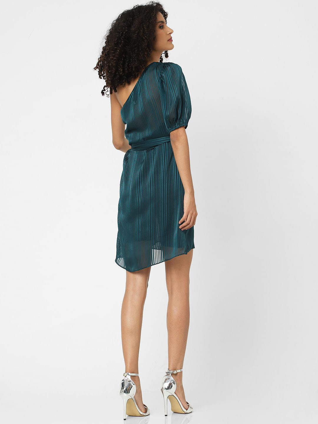 Green Striped One-Shoulder Dress