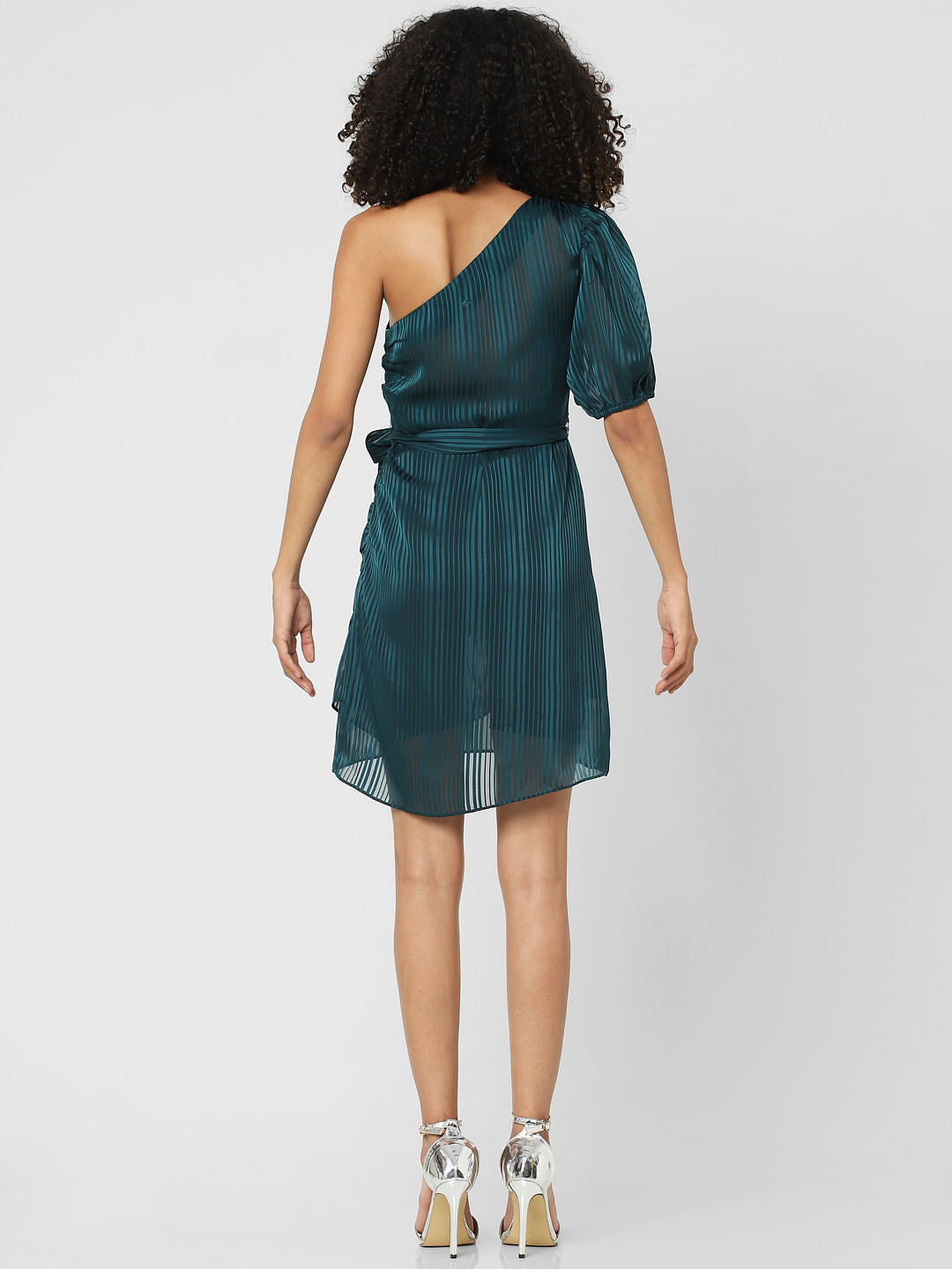 Green Striped One-Shoulder Dress
