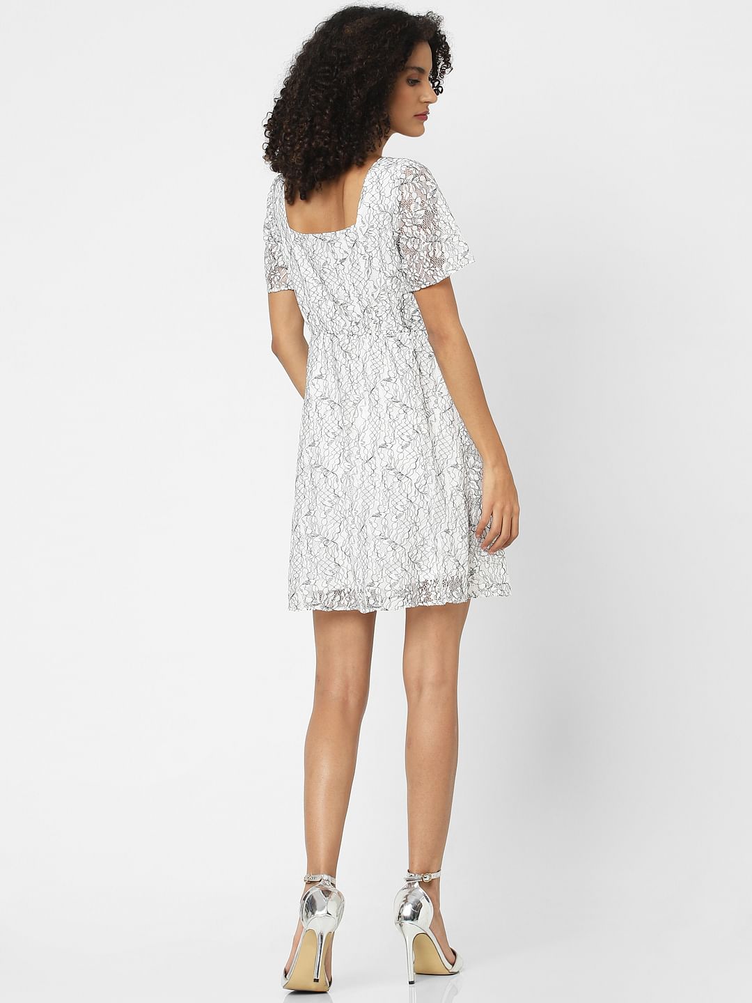 White Floral Print Mini Dress