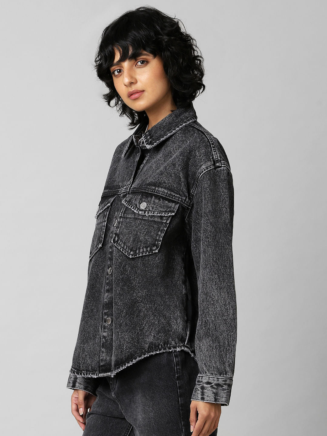 Black Washed Denim Shacket