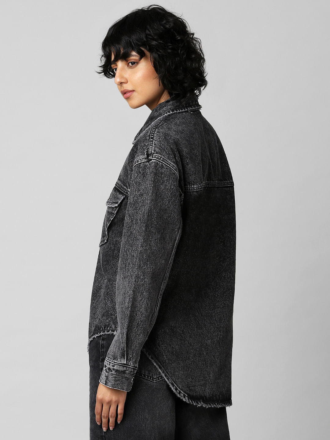 Black Washed Denim Shacket