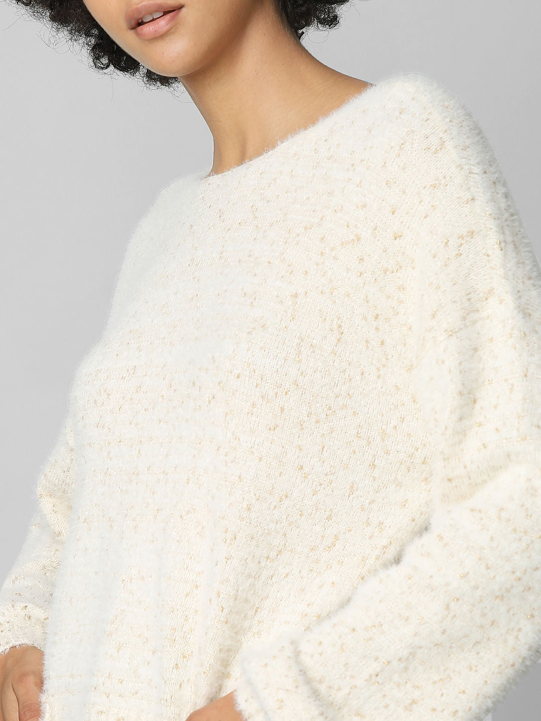 Beige Textured V-Neck Pullover