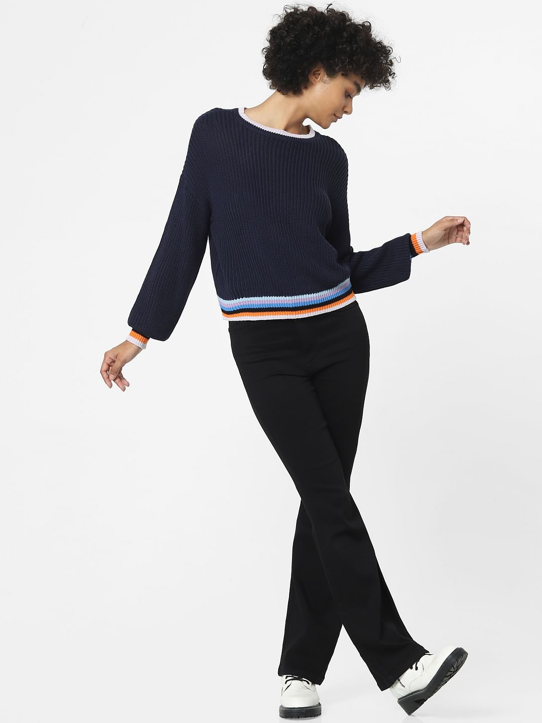 Navy Blue Jacquard Pullover
