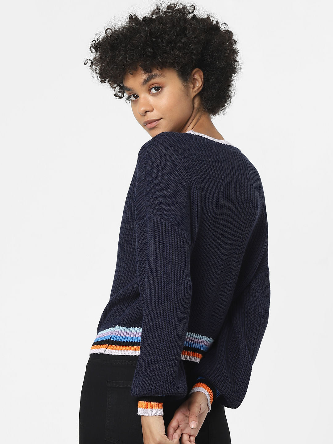 Navy Blue Jacquard Pullover