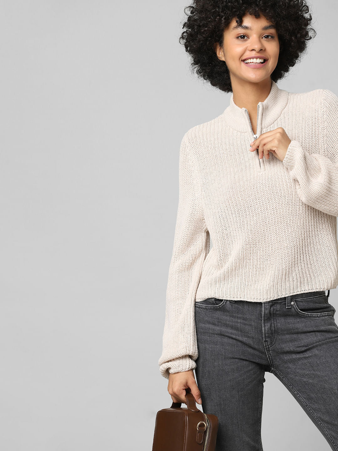 Brown High Neck Ribbed Pullover