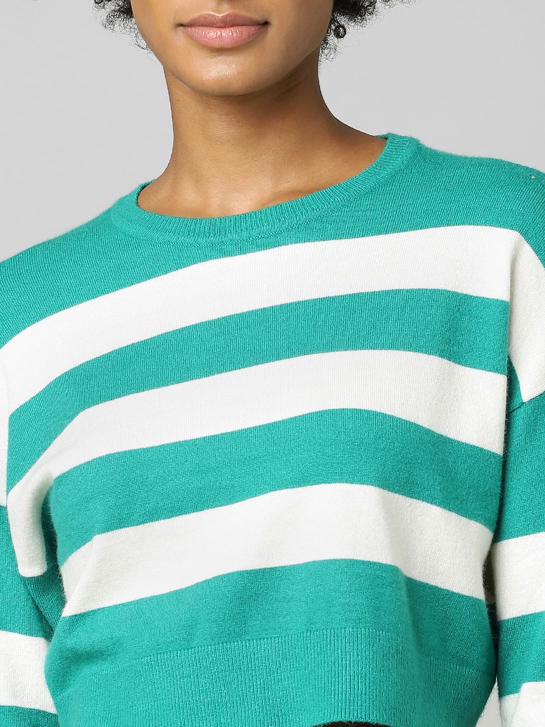 Green Striped Cropped Pullover