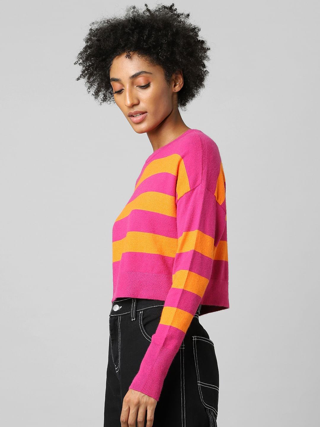 Pink Striped Cropped Pullover