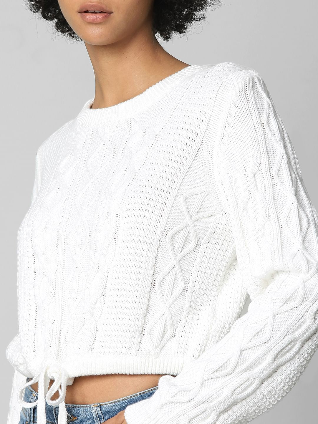 White Cable Knit Cropped Pullover