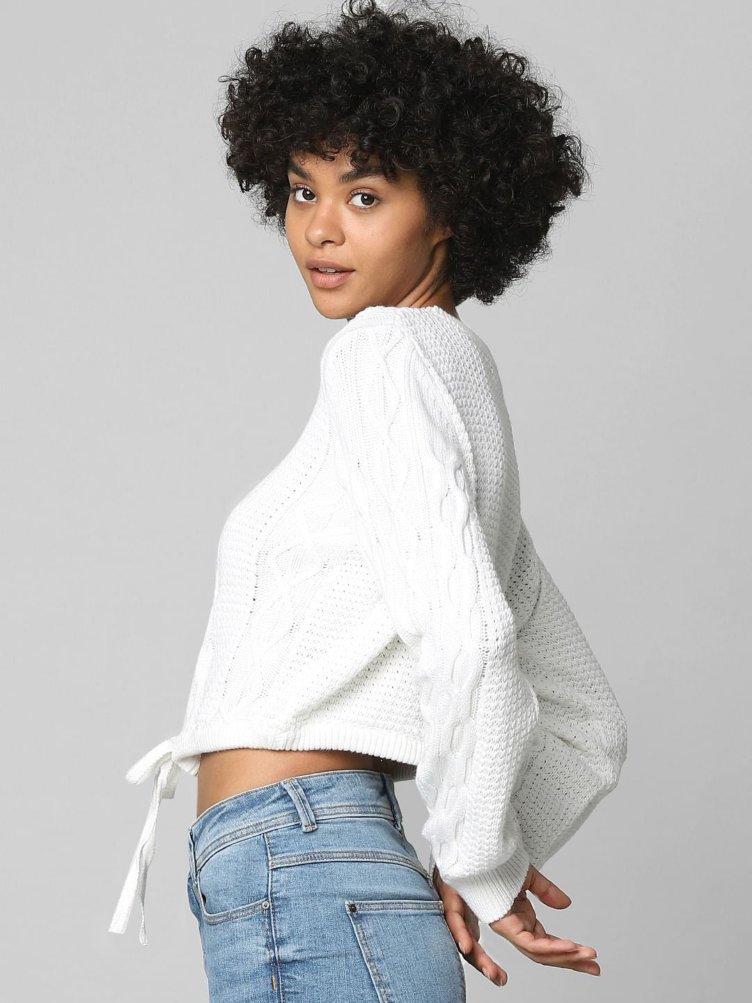 White Cable Knit Cropped Pullover