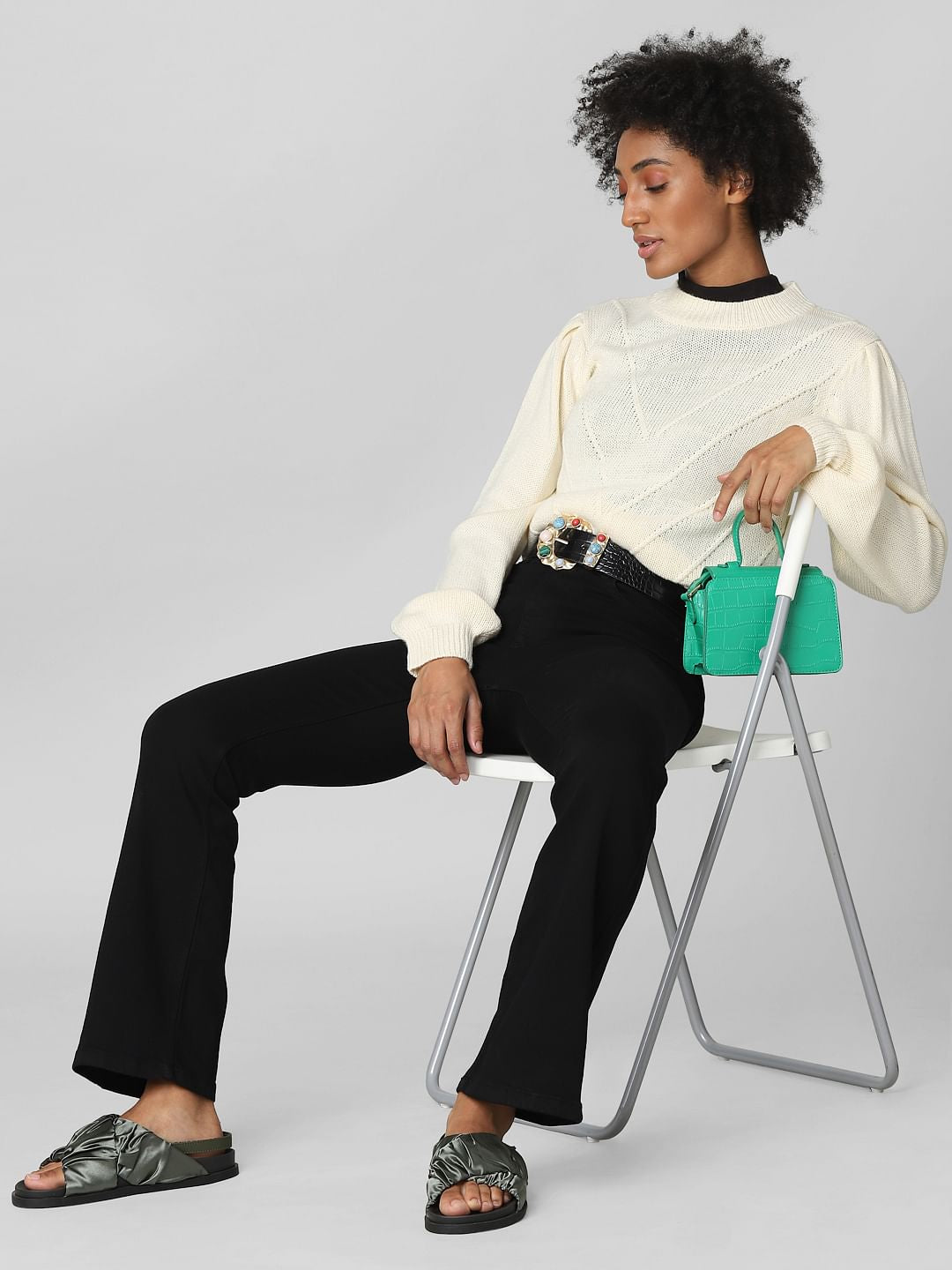 Beige Puff Sleeves Pullover