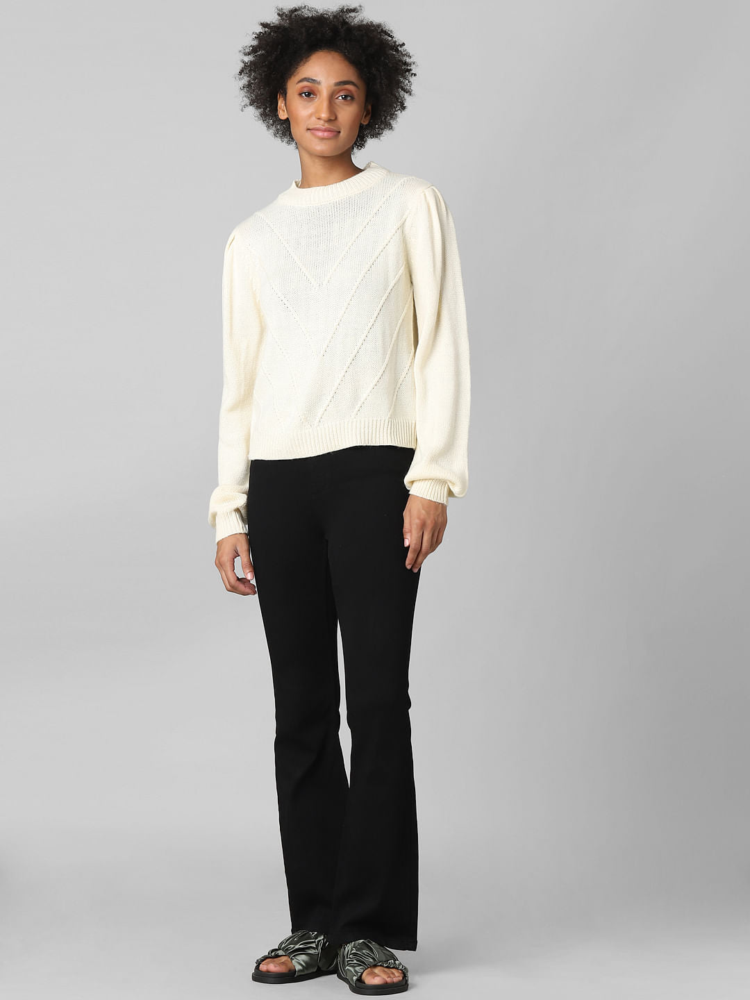 Beige Puff Sleeves Pullover