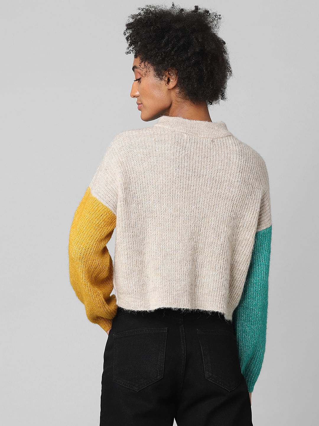 Beige Colourblocked Pullover
