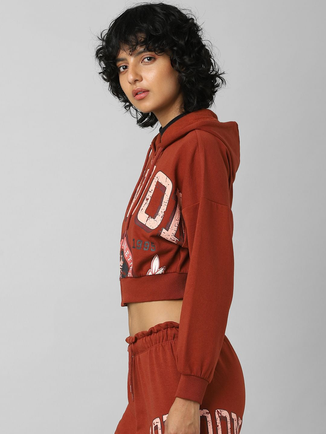 Brown Printed Zipped Co-Ord Sweatshirt