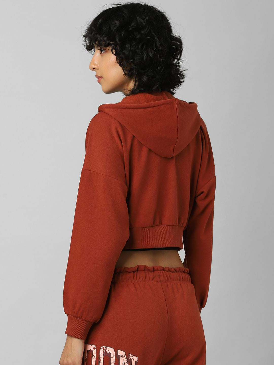 Brown Printed Zipped Co-Ord Sweatshirt