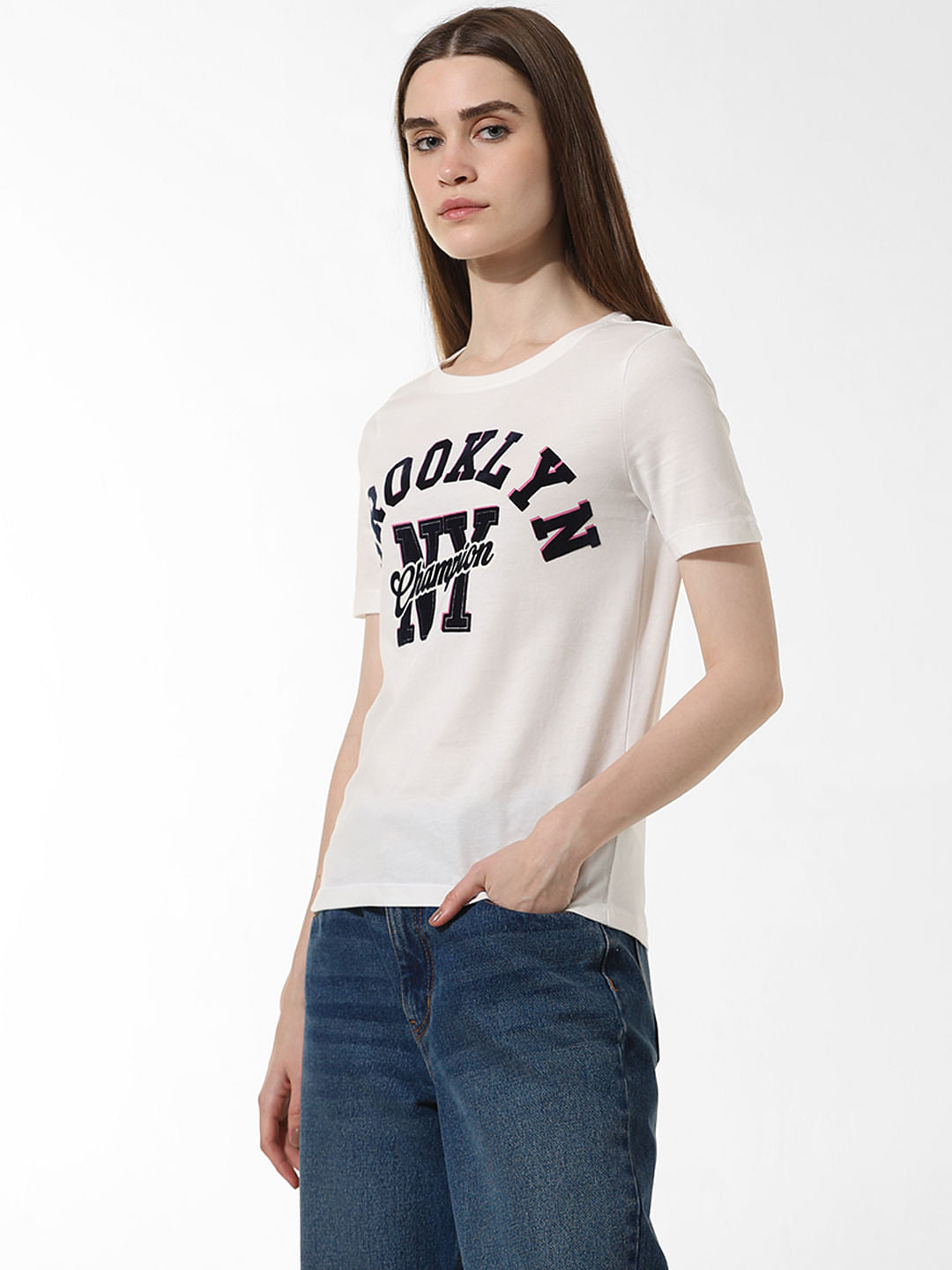 White Text Print T-Shirt