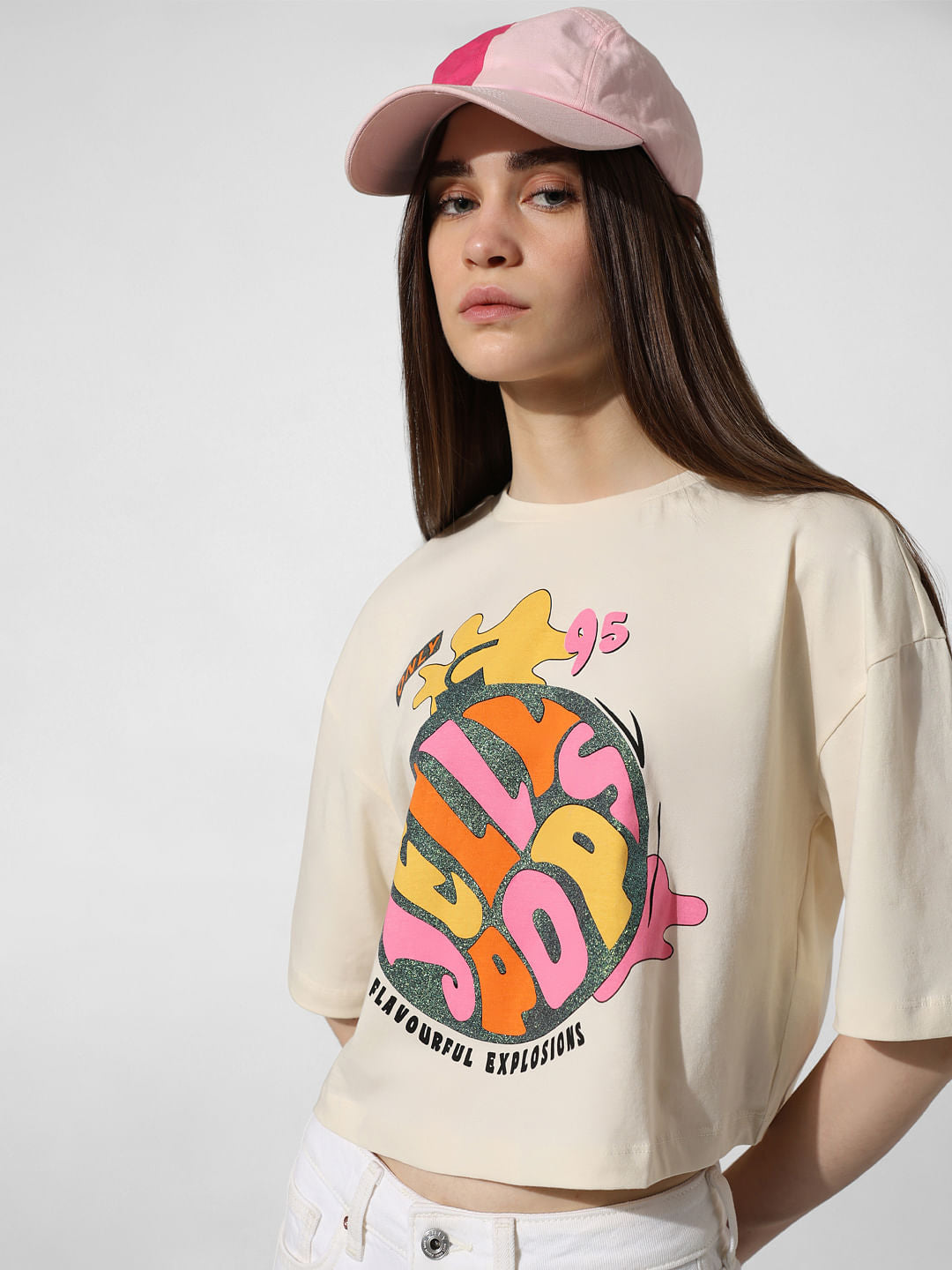 Beige Printed Boxy Fit T-Shirt