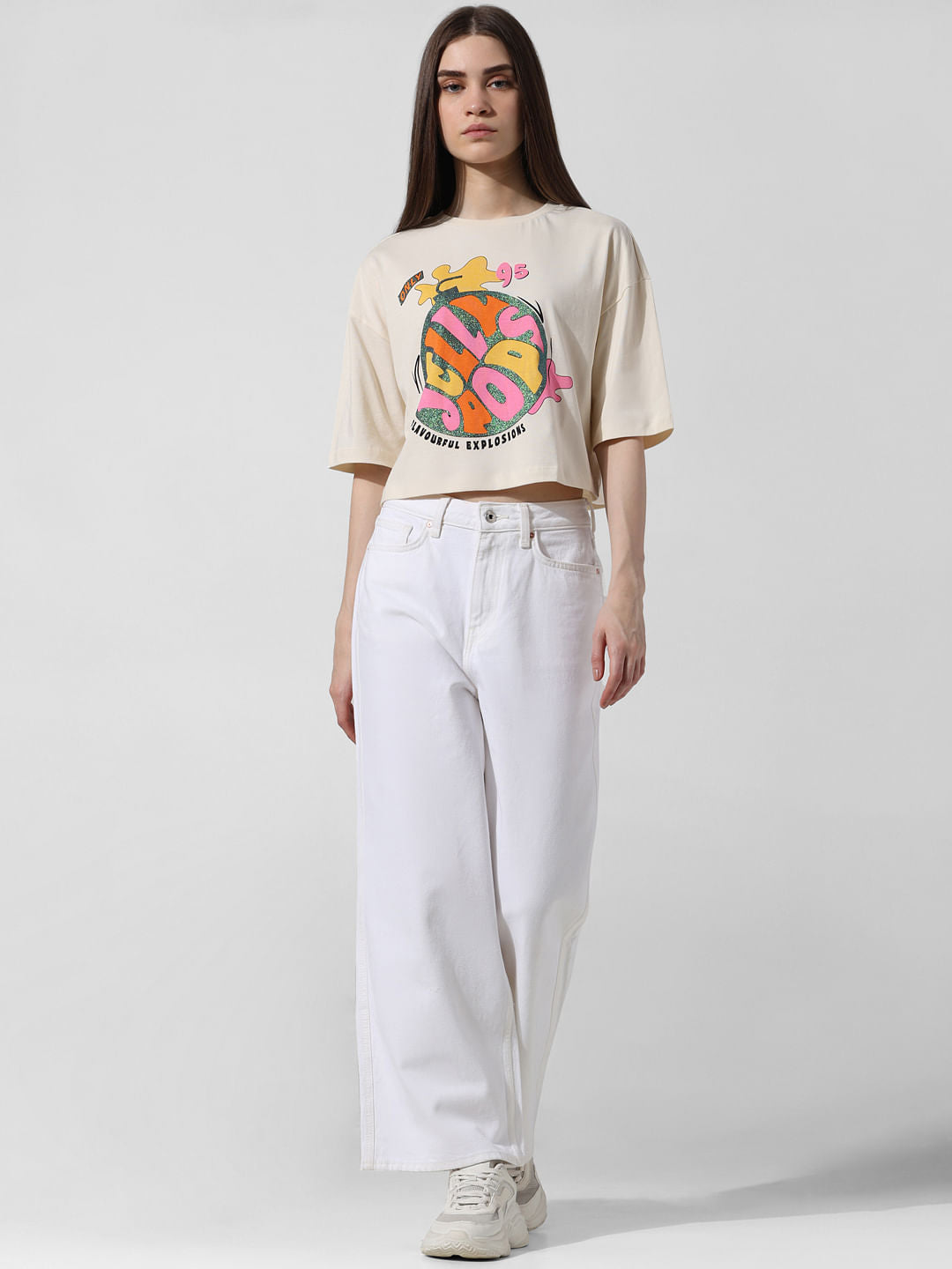 Beige Printed Boxy Fit T-Shirt