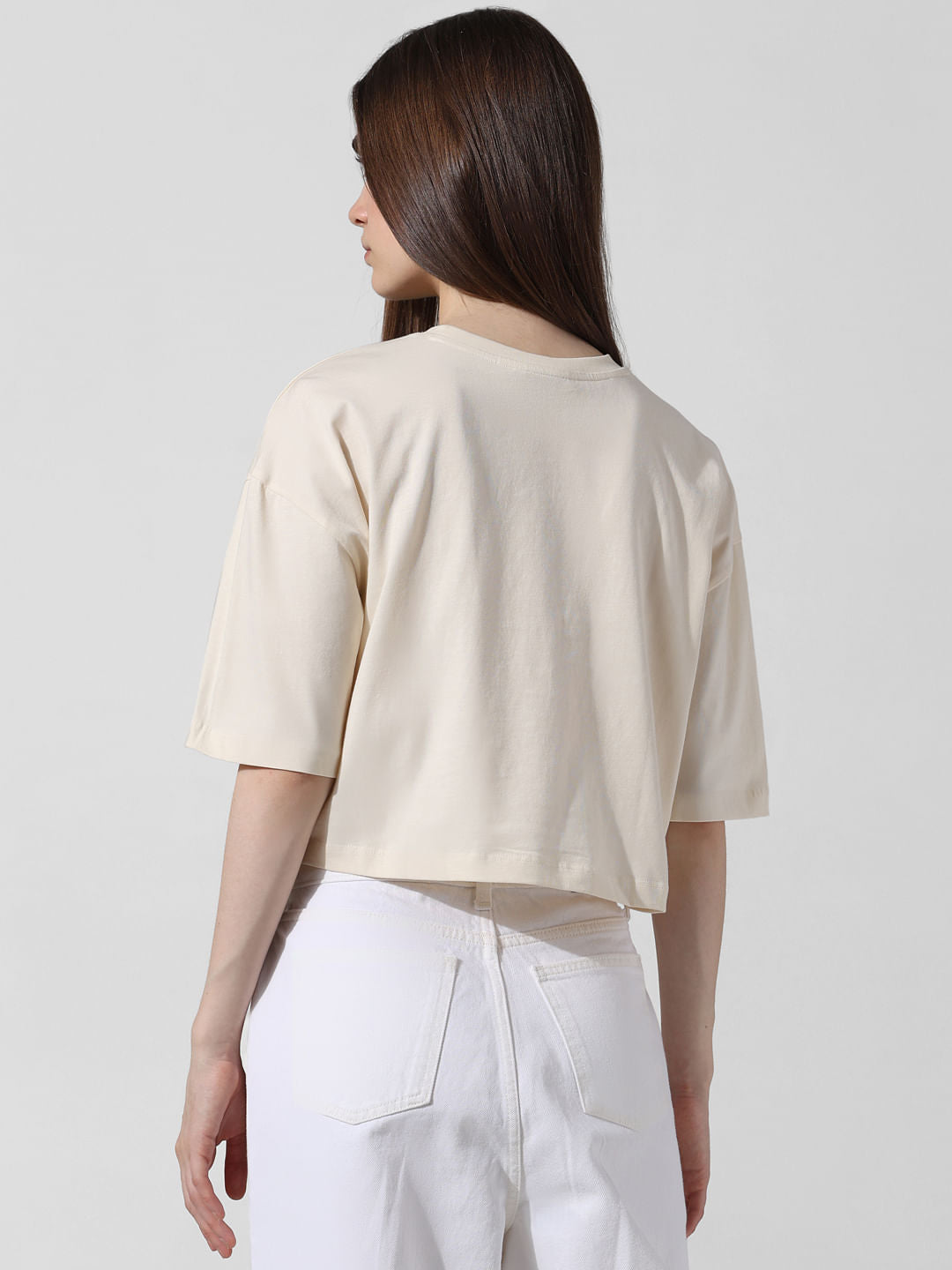 Beige Printed Boxy Fit T-Shirt