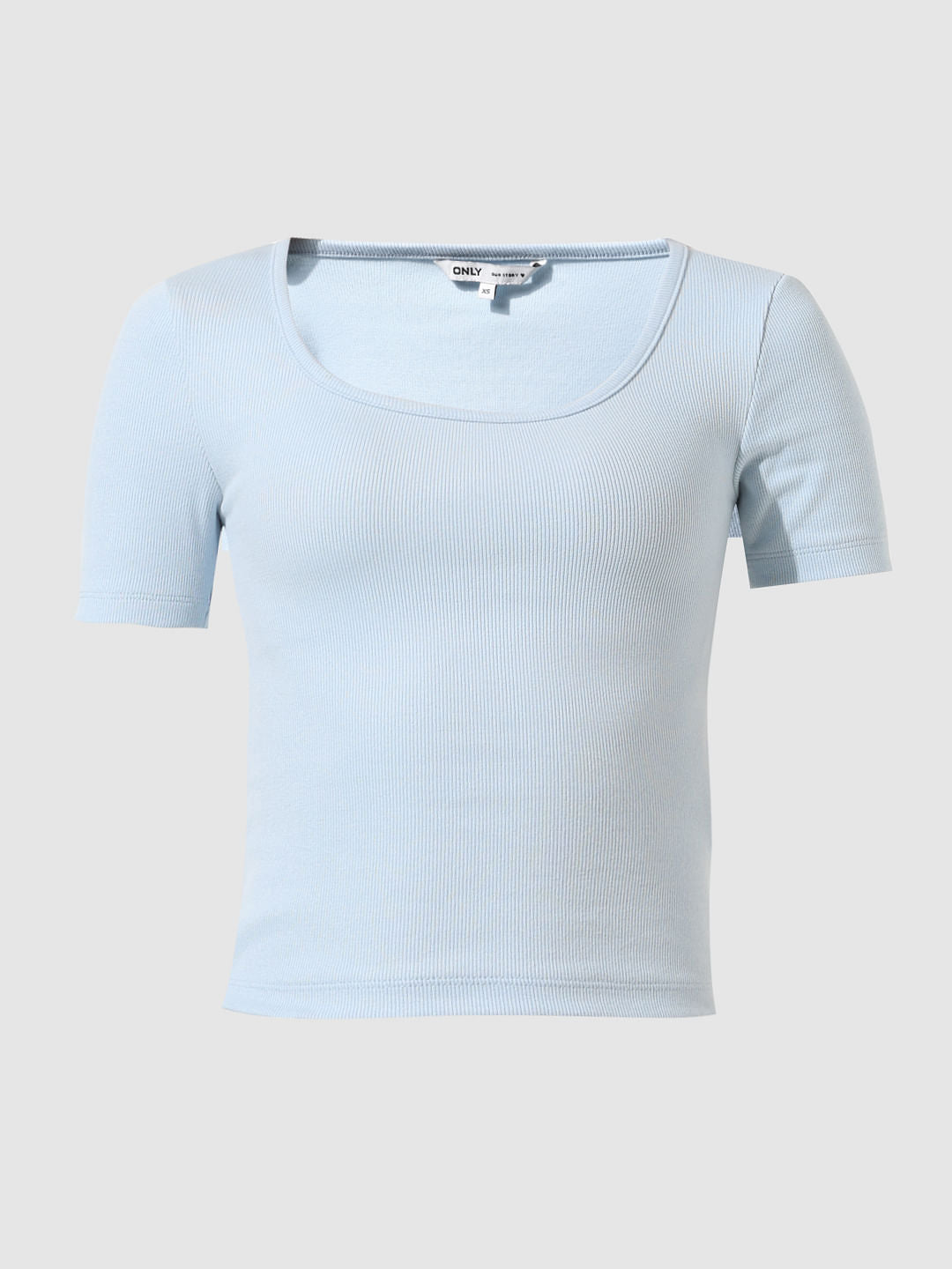 Blue Ribbed Cropped T-Shirt
