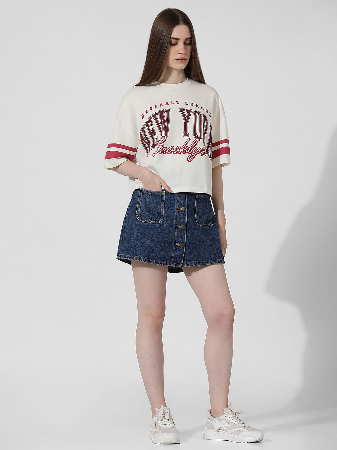 Cream Printed Oversized T-Shirt