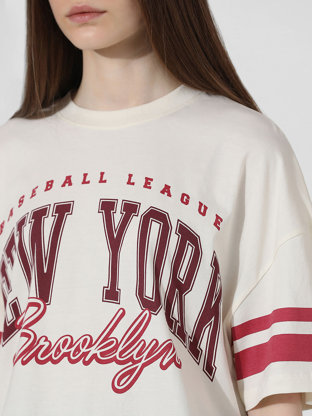 Cream Printed Oversized T-Shirt