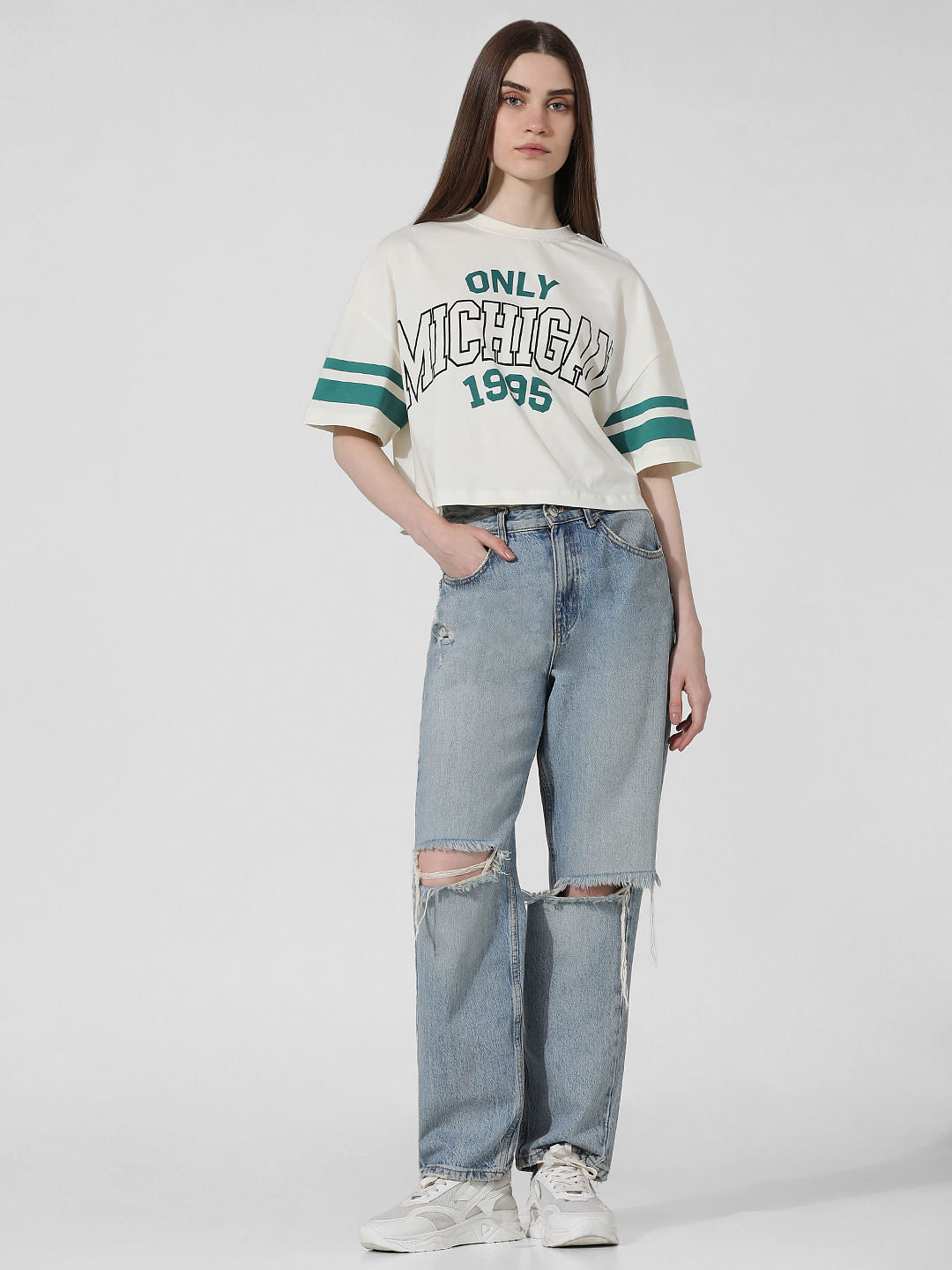 White Printed Oversized T-Shirt