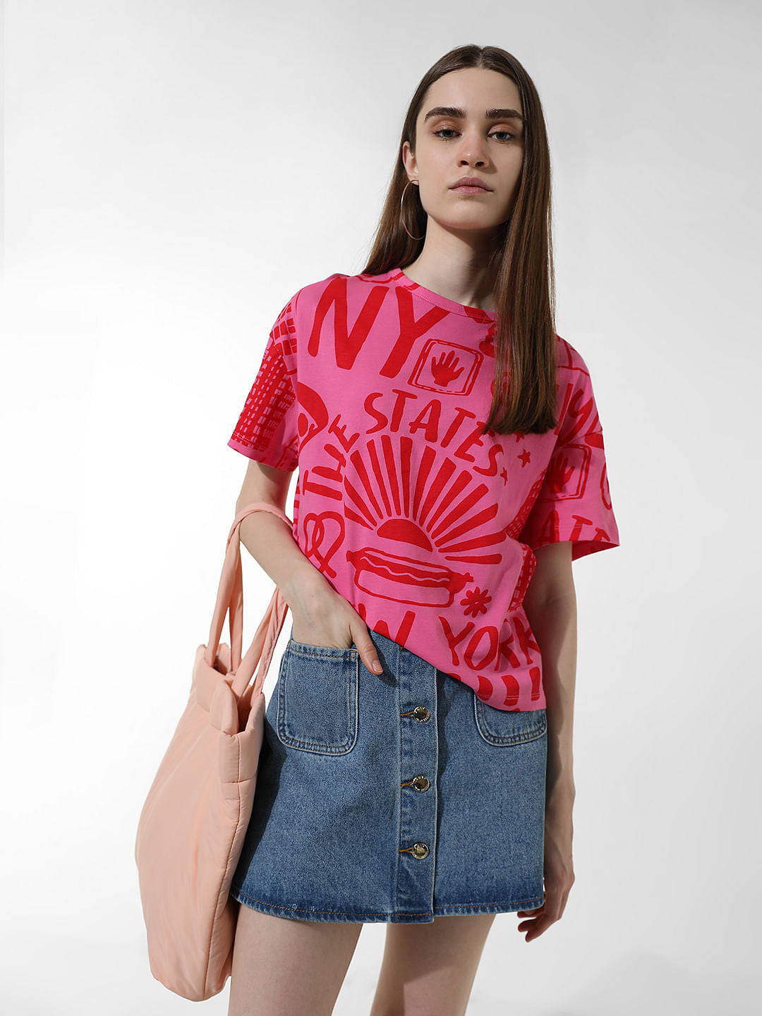 Pink Printed Boxy Fit T-Shirt