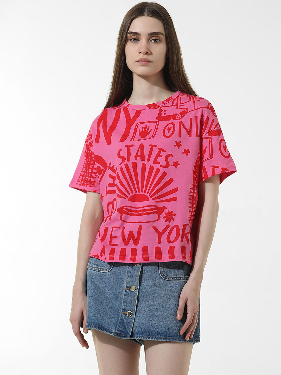 Pink Printed Boxy Fit T-Shirt