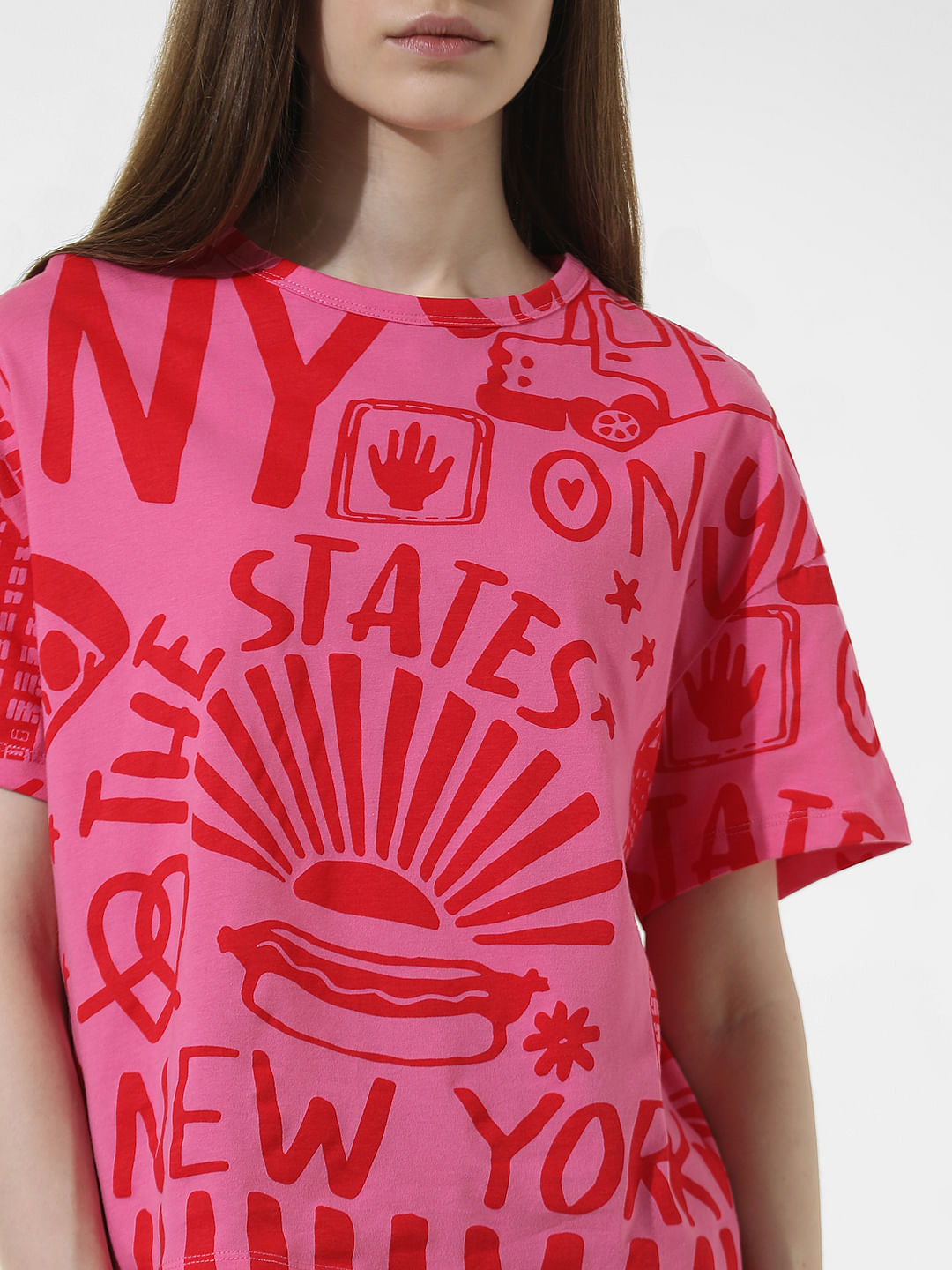 Pink Printed Boxy Fit T-Shirt
