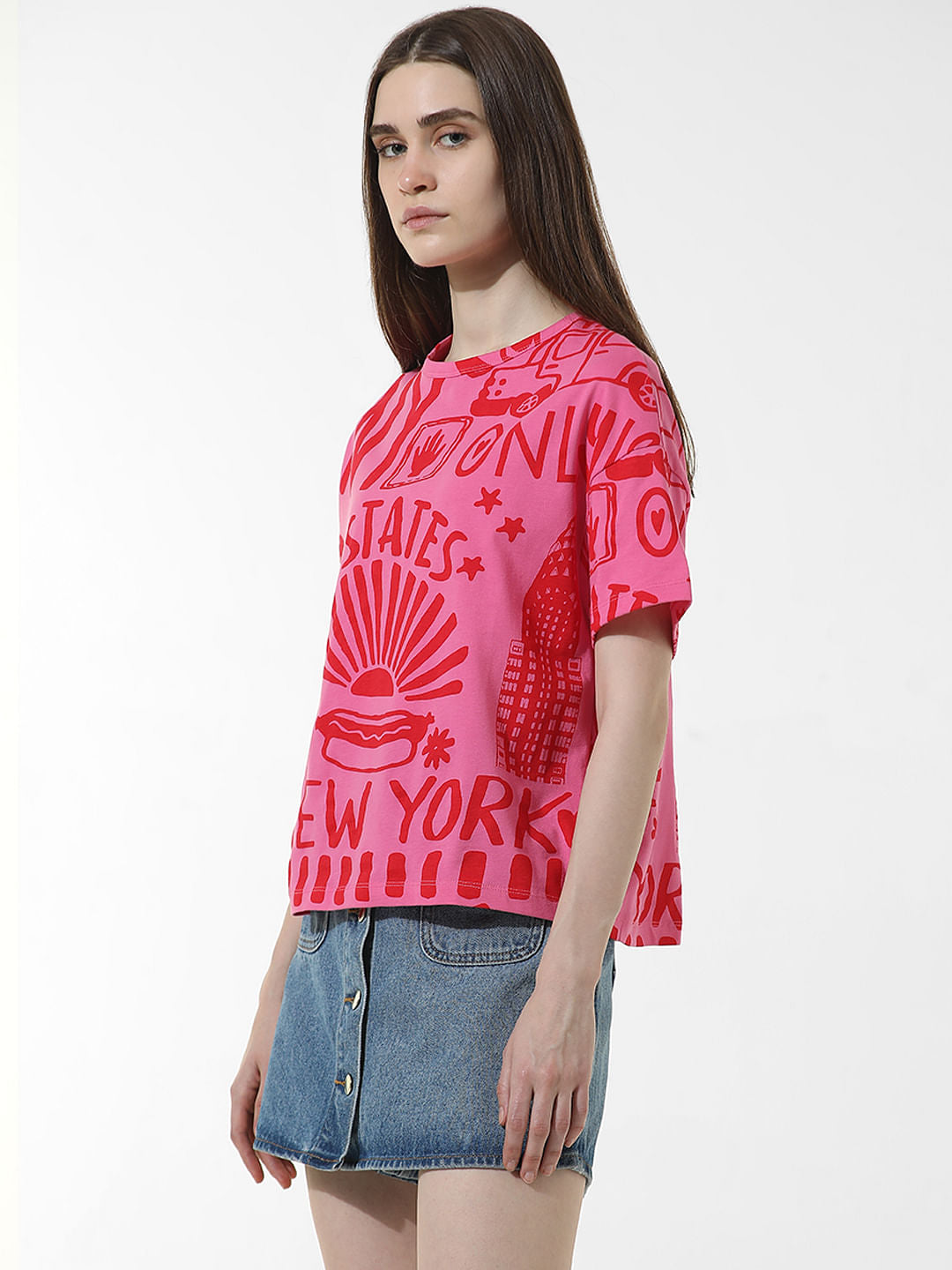 Pink Printed Boxy Fit T-Shirt