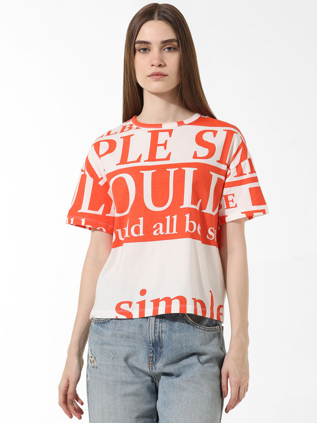 Orange Printed Boxy Fit T-Shirt