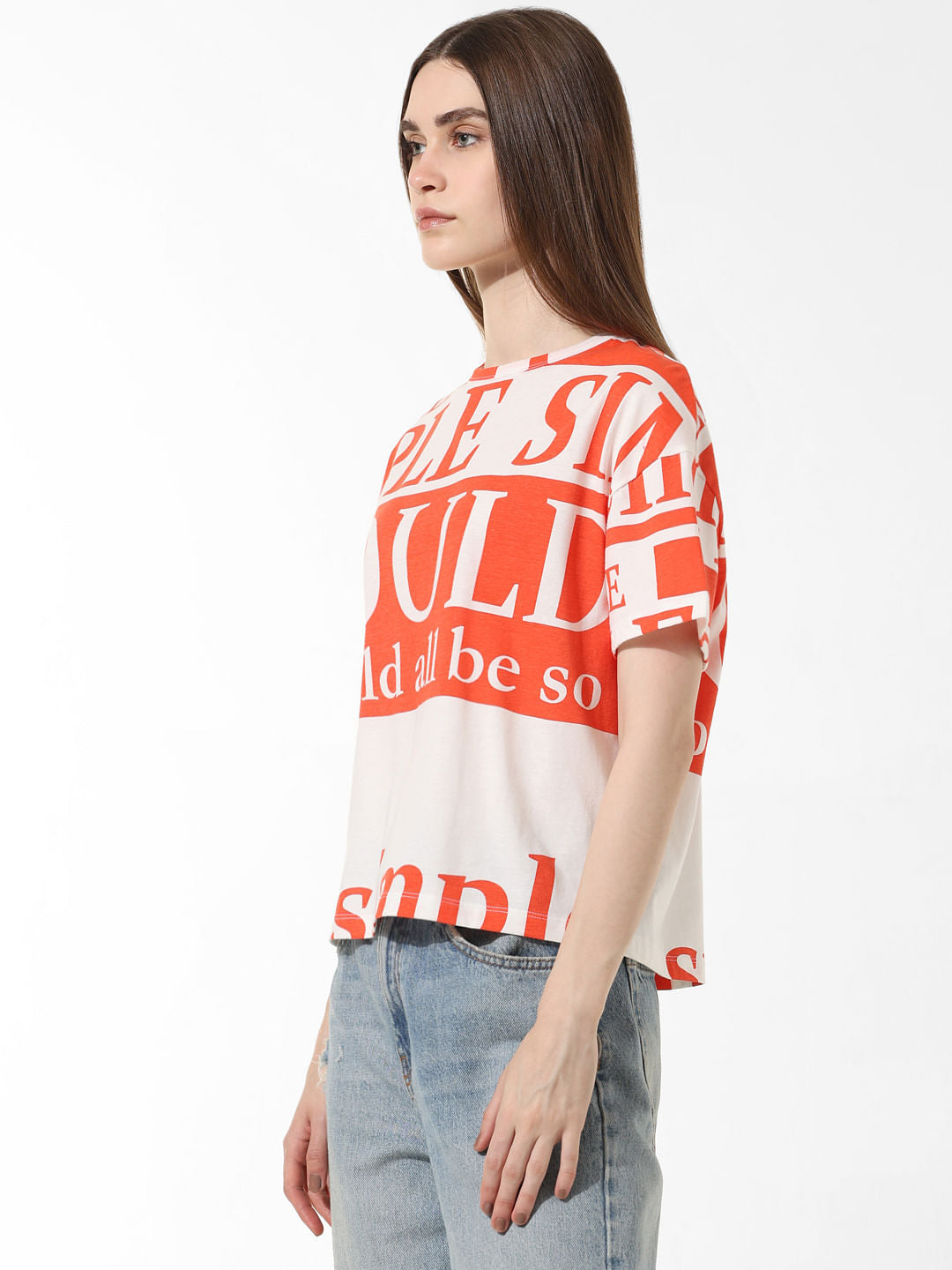 Orange Printed Boxy Fit T-Shirt