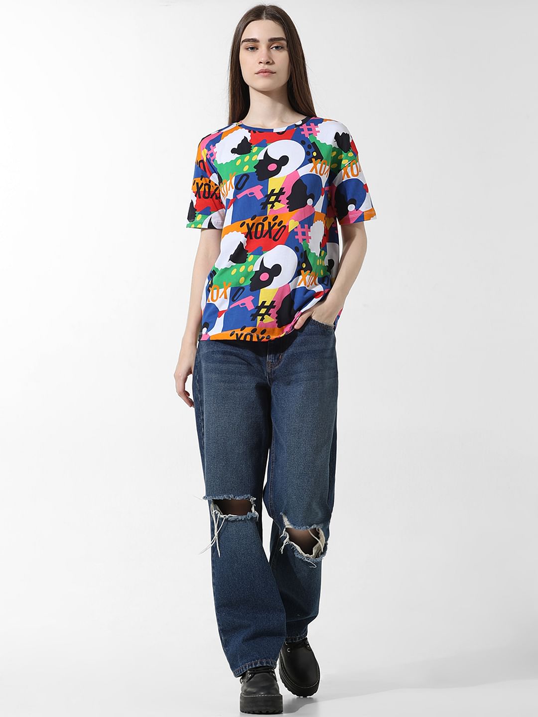 Blue Printed Oversized T-Shirt