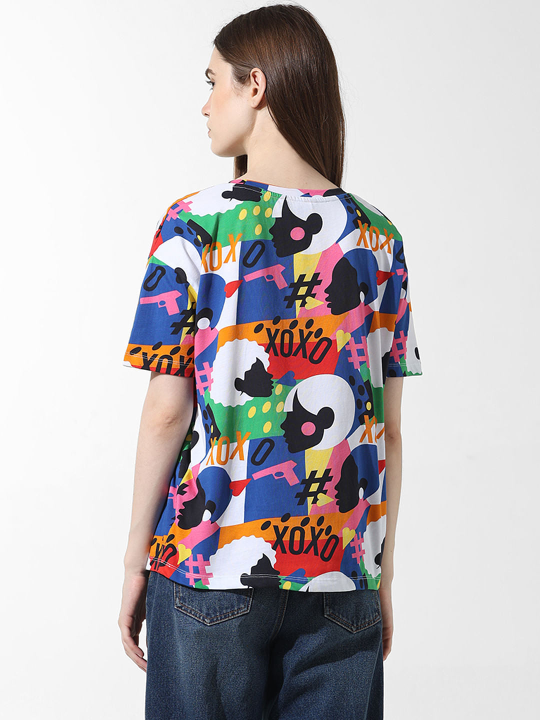 Blue Printed Oversized T-Shirt