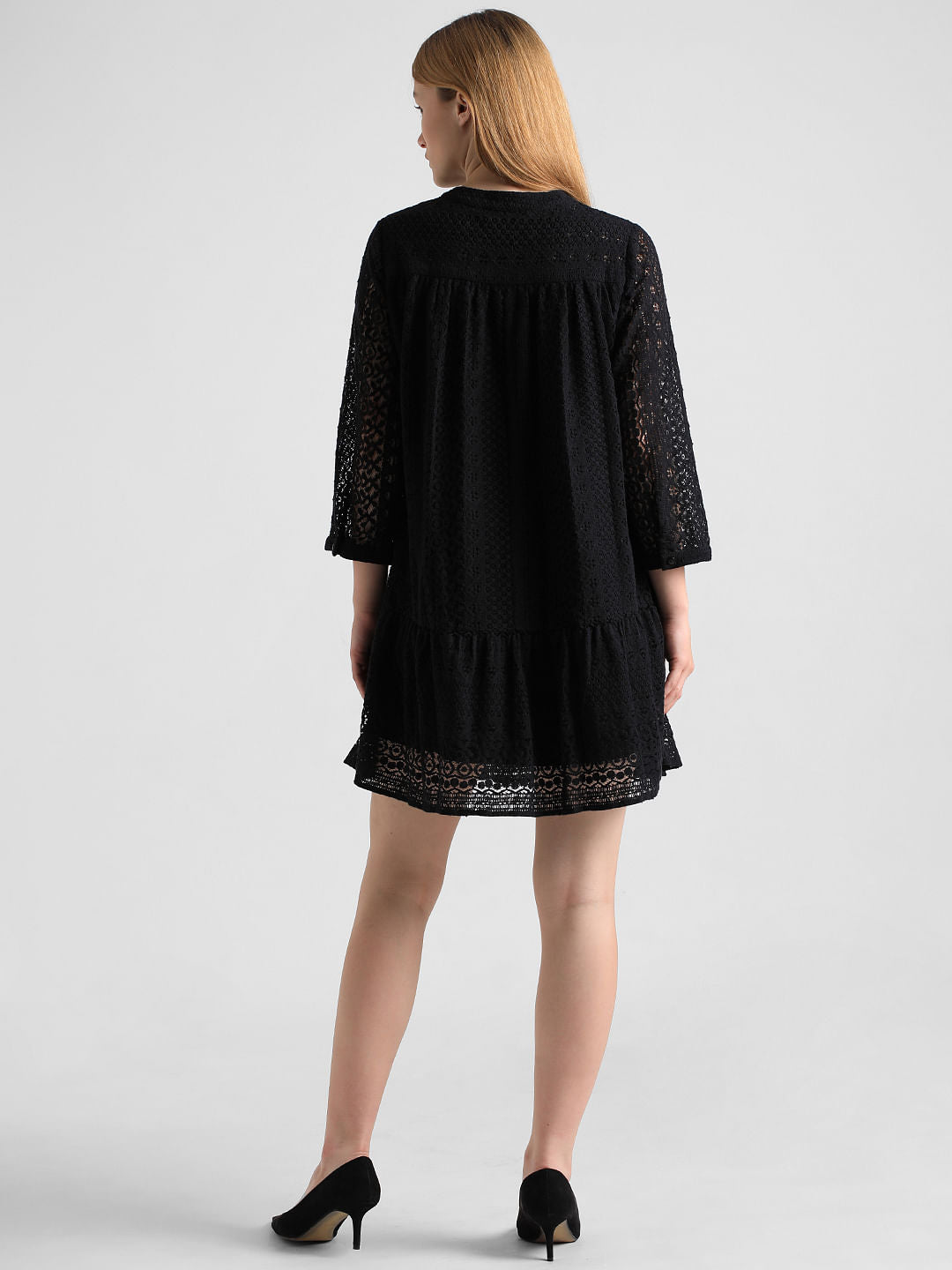 Black Lace Flared Shift Dress