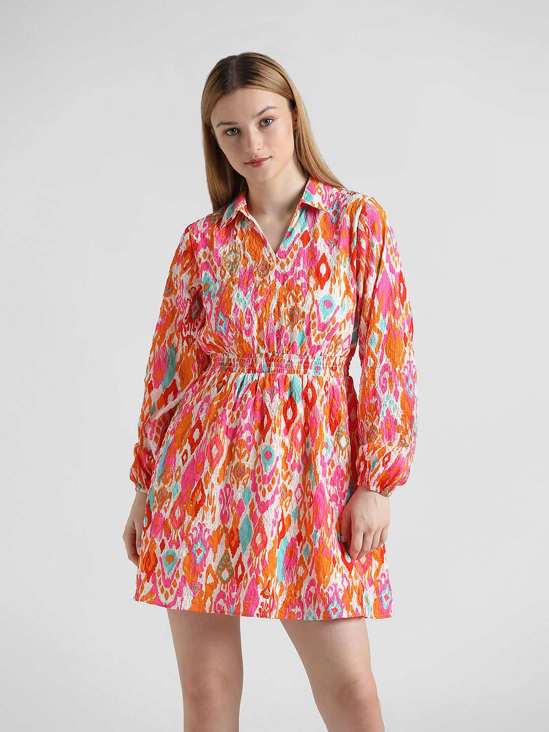 Pink Abstract Print Fit & Flare Dress