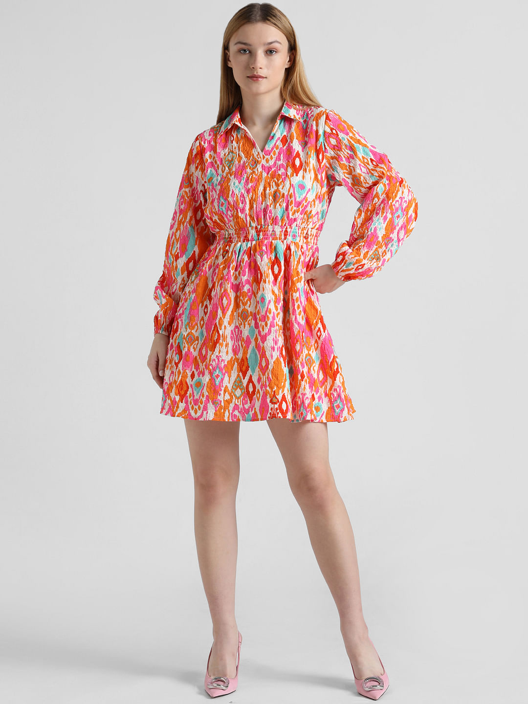 Pink Abstract Print Fit & Flare Dress