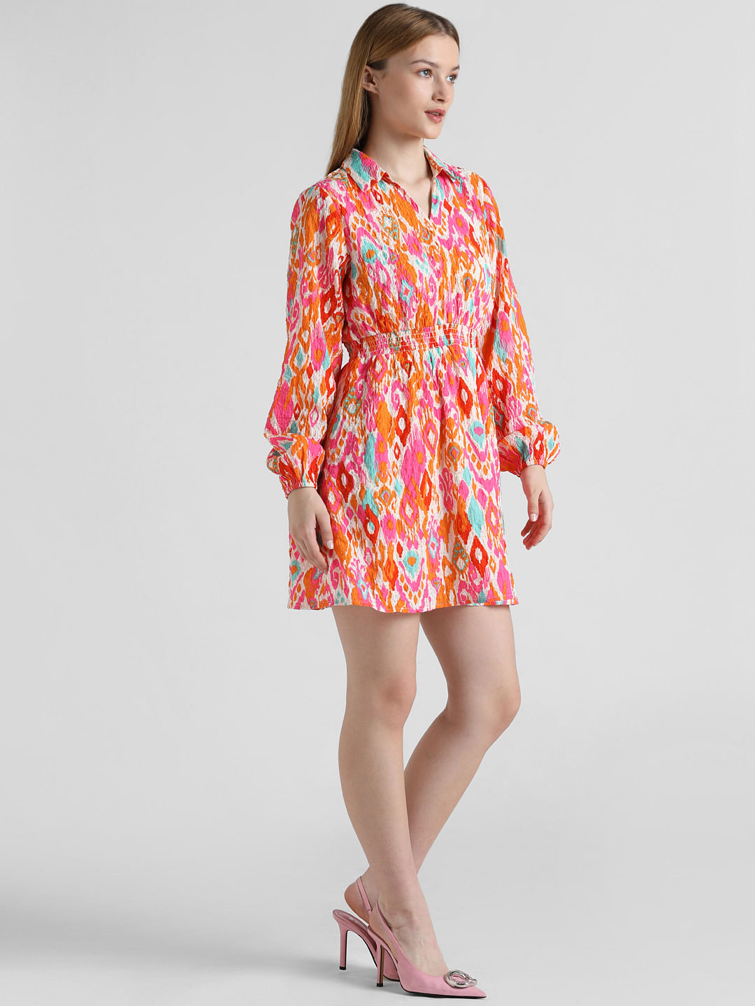 Pink Abstract Print Fit & Flare Dress