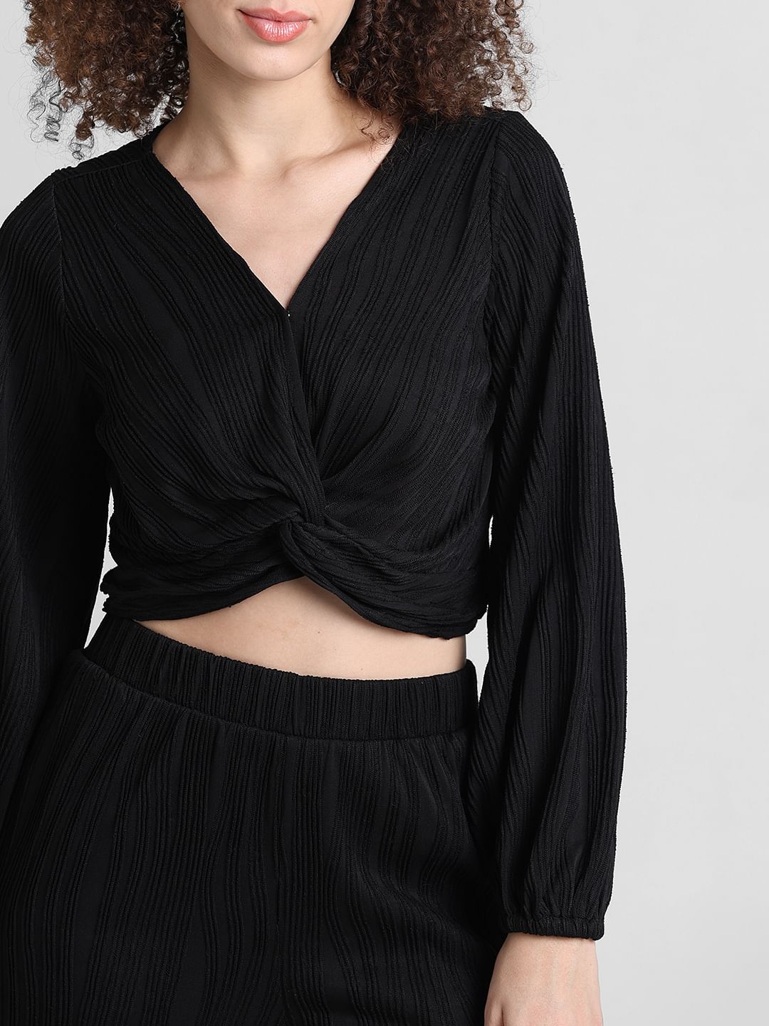 Black Pliss Cropped Co-Ord Set Top